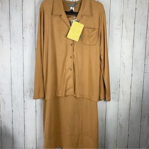 Jessica Holbrook Women Maxi Skirt Set Size L Camel Brown Butter Suede Outfit 2PC